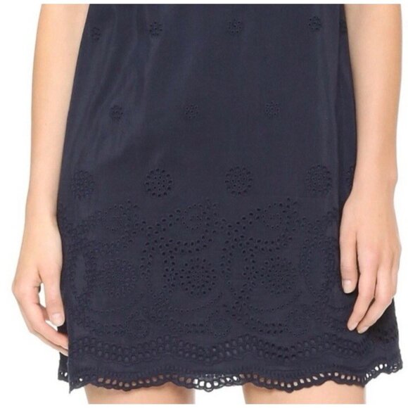 Madewell Dress Navy Blue Medium 6 8 10 Short Sleeve Embroidered Silk Cotton - Picture 15 of 15